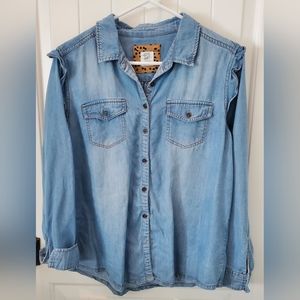 Matilda Jane Good Hart denim ruffle top Medium NWOT.
